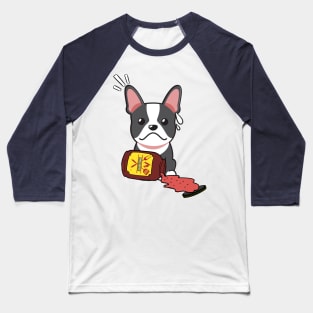 Cute French Bulldog spilled a jar of BBQ Sauce Baseball T-Shirt